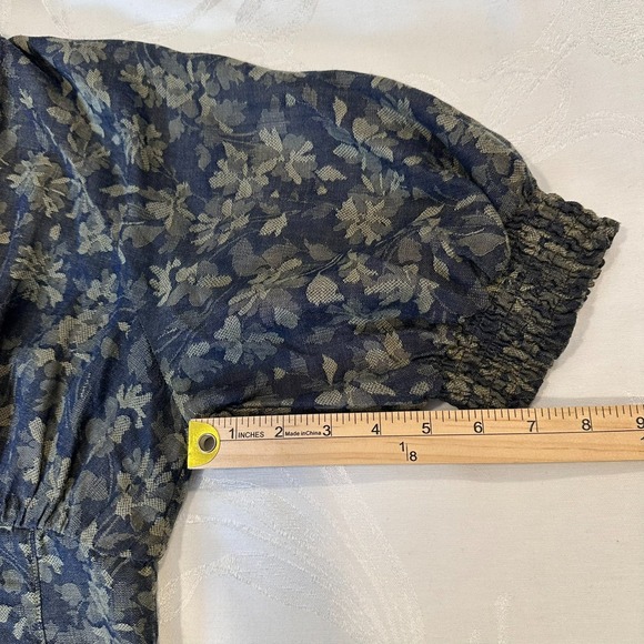 Anthropologie Size-M Women's Jumpsuit Linen Blend Floral Puff Sleeve - Picture 15 of 16